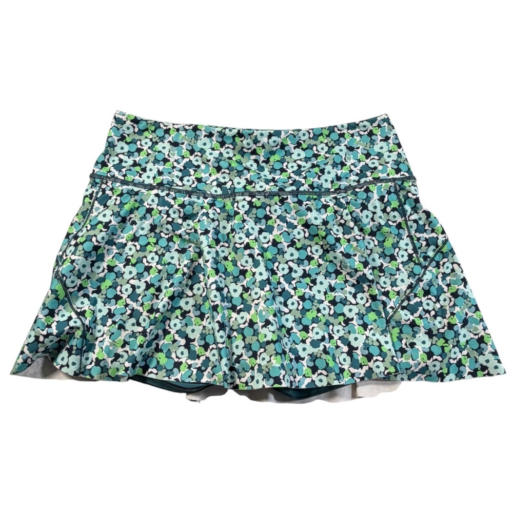Athleta Ace Printed Tennis Skort 13.5" Floral Teal Green Blue Size Large Golf